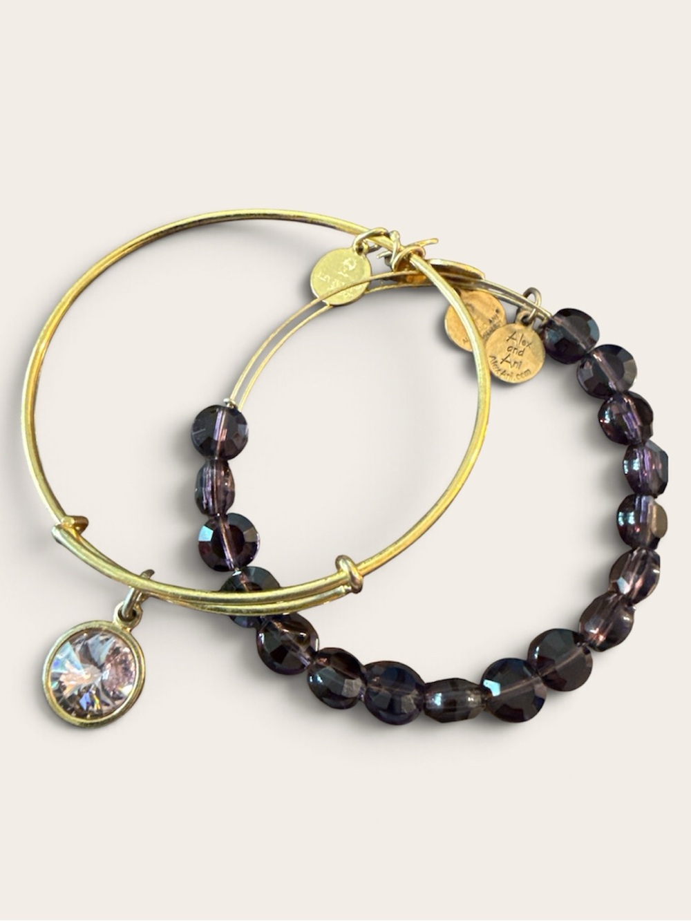 Alex and Ani Gold-Tone Energy Bangles Rose and Amethyst Colored Crystals